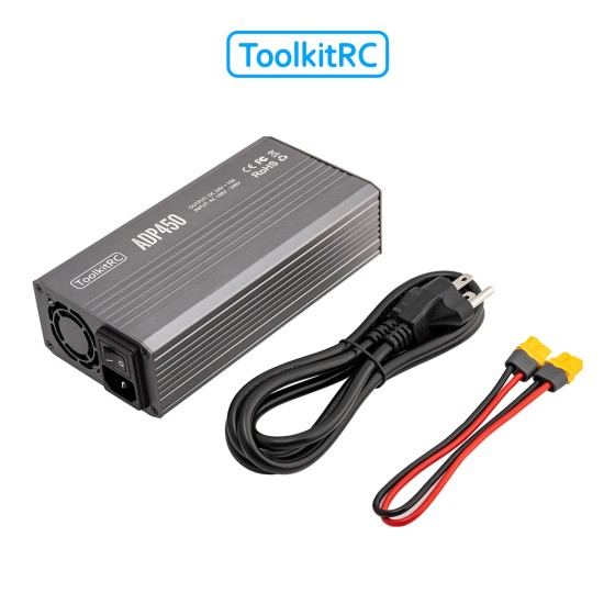 ToolkitRC ADP450 450W Power Supply Adapter with XT60 Output 24V19A AC Input 100V-240V Plastic Battery Charger for M8D M6D M8P